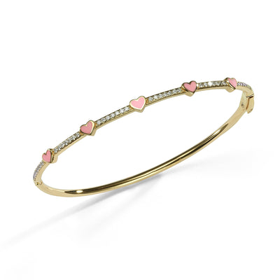 5 Hearts medium bangle bracelet - light pink