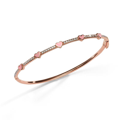 5 Hearts medium bangle bracelet - light pink