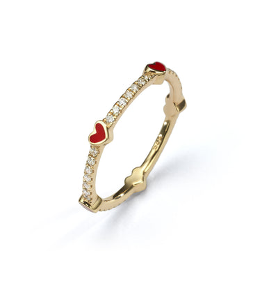 5 Hearts Classic Diamonds Ring- red