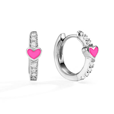 Hearts mini Gypsy earrings- Neon pink