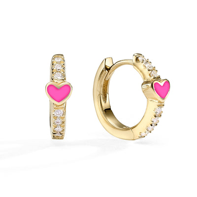 Hearts mini Gypsy earrings- Neon pink