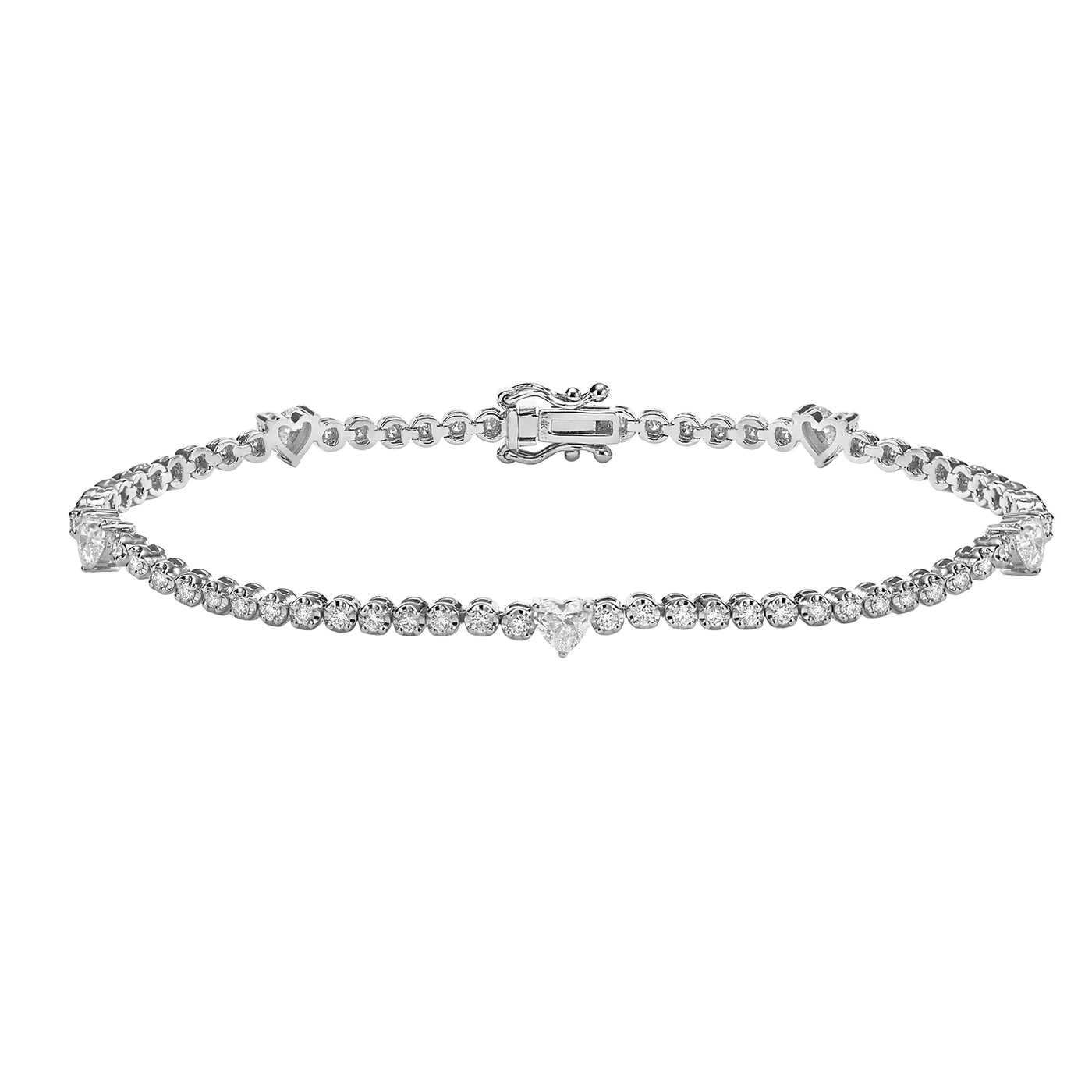 Tennis bracelet with 5 hearts diamonds