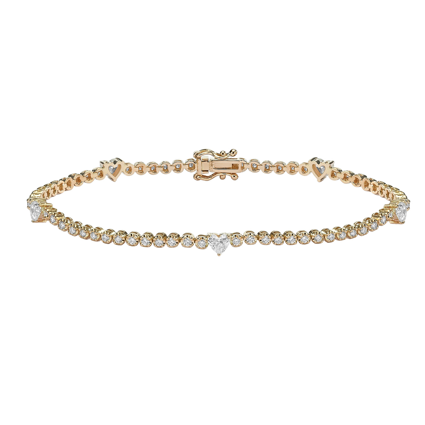 Tennis bracelet with 5 hearts diamonds