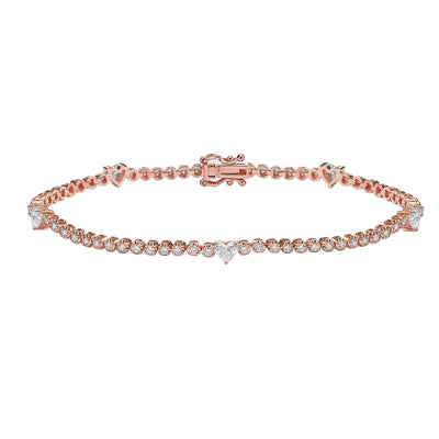 Tennis bracelet with 5 hearts diamonds