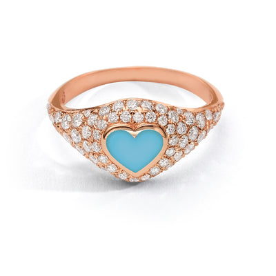 Heart Pinky Ring diamonds- turquoise