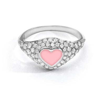 Heart Pinky Ring diamonds- light pink