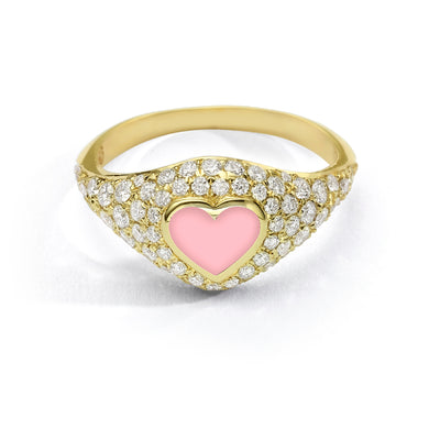 Heart Pinky Ring diamonds- light pink