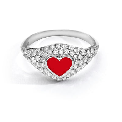 Heart Pinky Ring diamonds- red