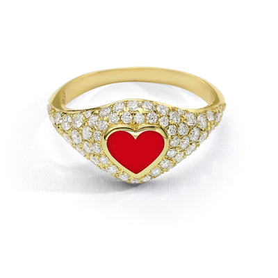 Heart Pinky Ring diamonds- red