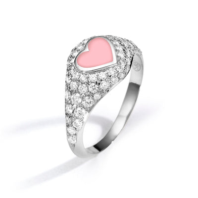 Heart Pinky Ring diamonds- light pink