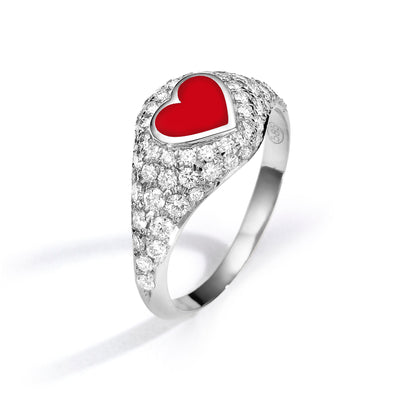 Heart Pinky Ring diamonds- red