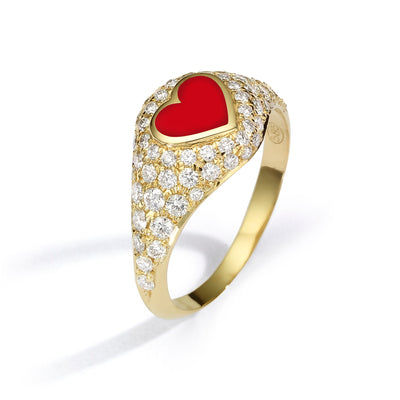 Heart Pinky Ring diamonds- red