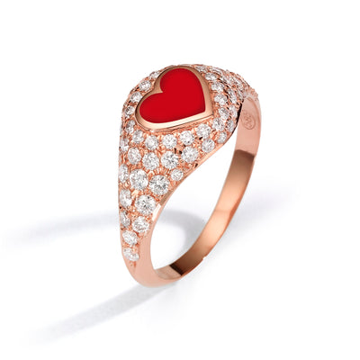 Heart Pinky Ring diamonds- red