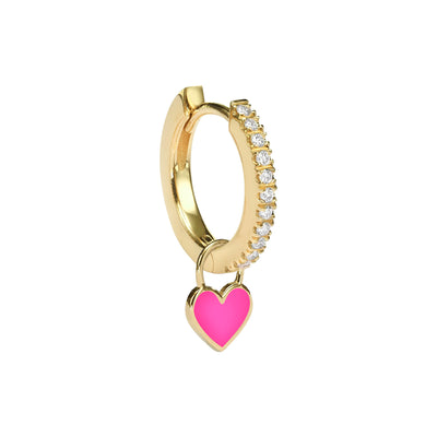 Single Midi Gypsy hearts earring -Neon pink