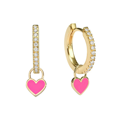 Midi Gypsy hearts earrings- Neon pink