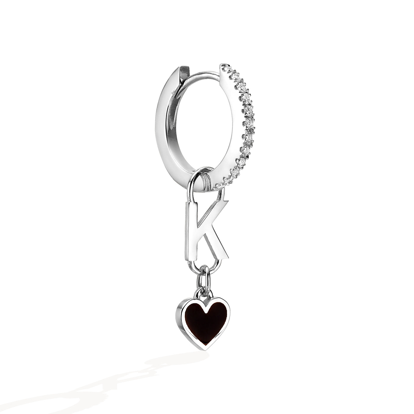 Single personalized letter hearts earring - Black