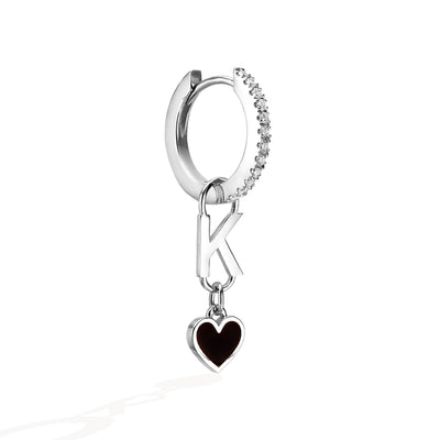 Single personalized letter hearts earring - Black