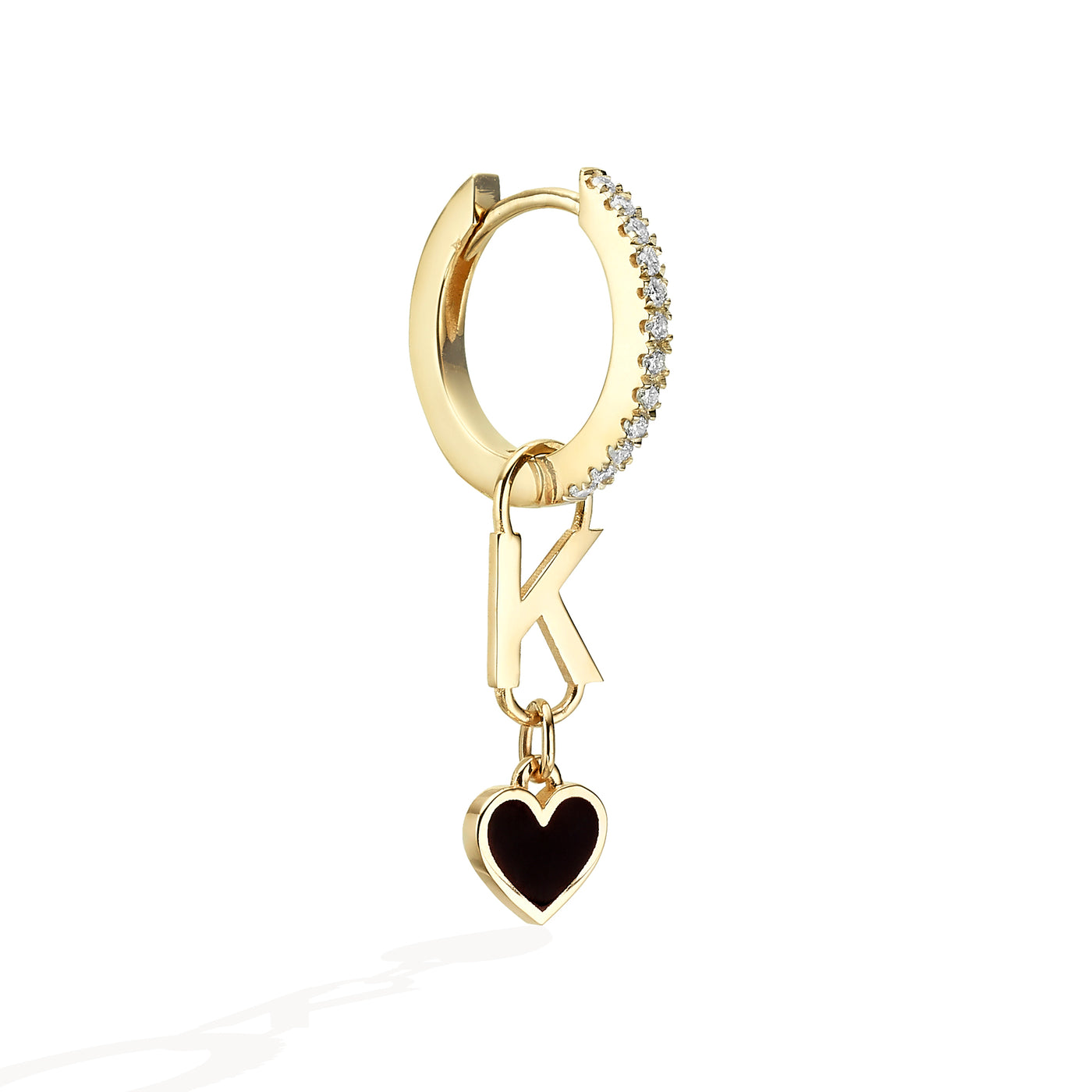 Single personalized letter hearts earring - Black
